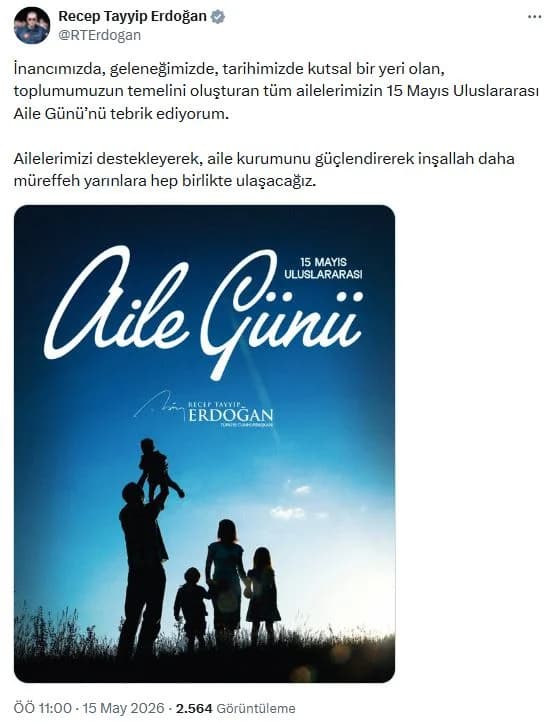Erdoğan’dan Uluslararası Aile Günü Mesajı: ‘Ailelerimizi Destekleyerek Yarınlara Ulaşacağız’