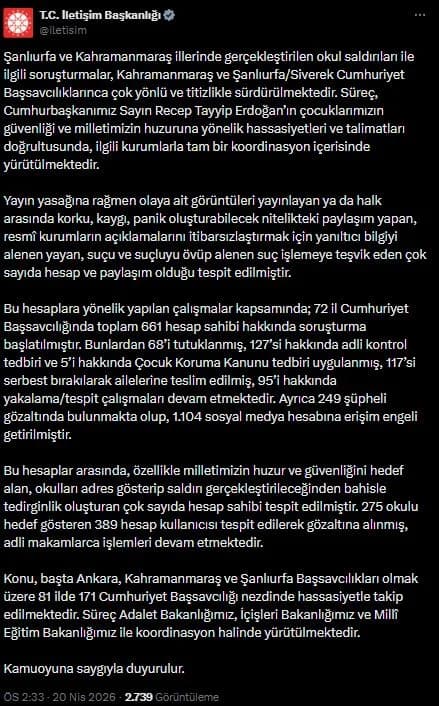 Sanal Medyada Okul Saldırılarına Soruşturma: 661 Hesap İnceleniyor