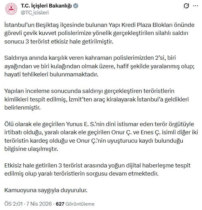 İstanbul’daki Silahlı Saldırıda Üç Terörist Etkisiz Hale Getirildi