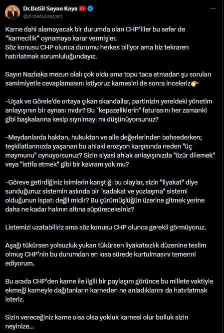 AK Parti’li Fatma Betül Sayan Kaya’dan CHP’ye Sert Eleştiriler