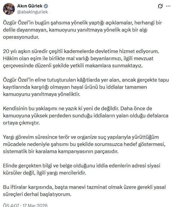 Bakan Gürlek: İftiralara Karşı Yasal Süreç Başlatıyorum