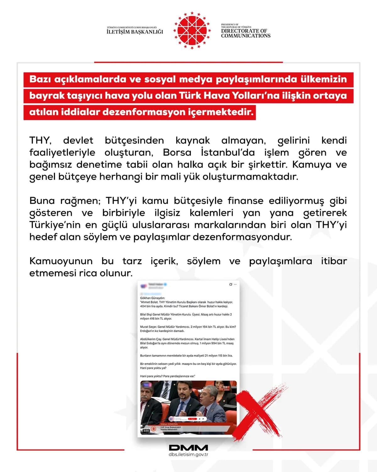 DMM: Türk Hava Yolları İddiaları Dezenformasyon Niteliği Taşıyor