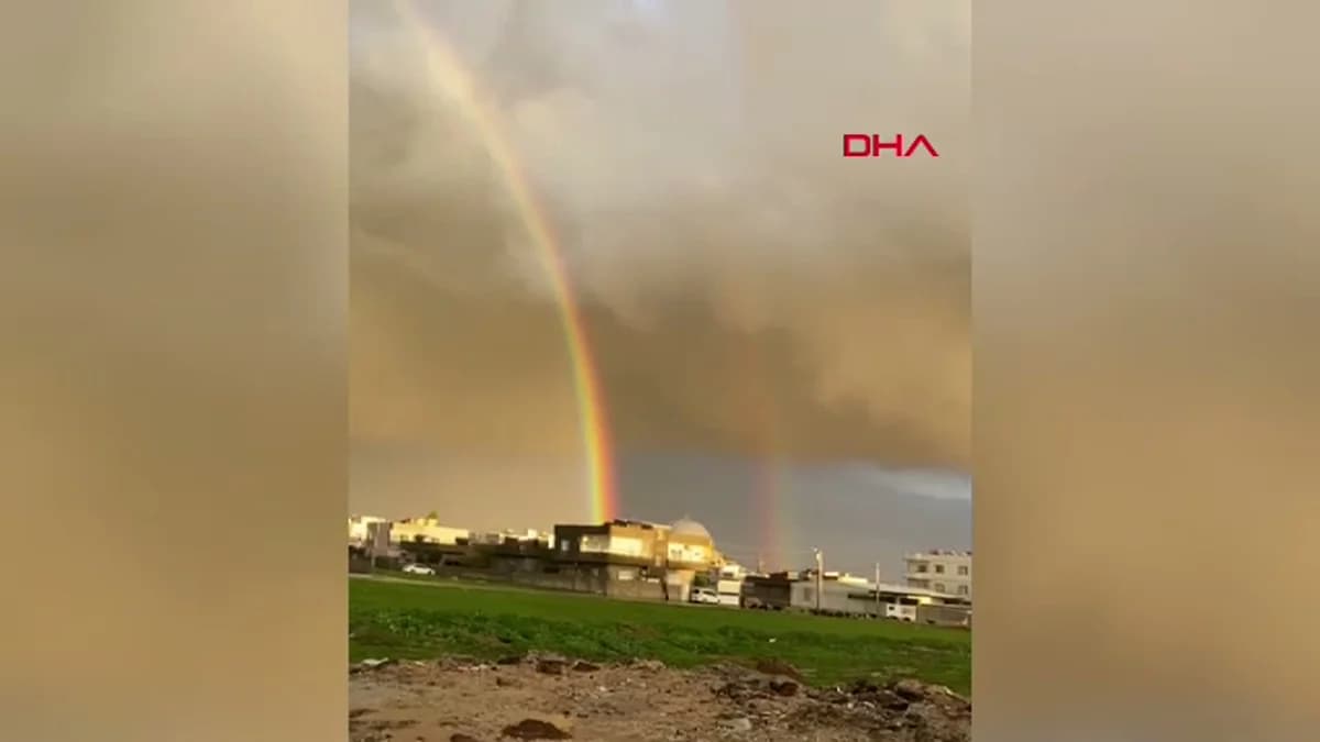 Nusaybin’de Yağmur Sonrası Gökkuşağı Şahane Manzaralar Sunuyor