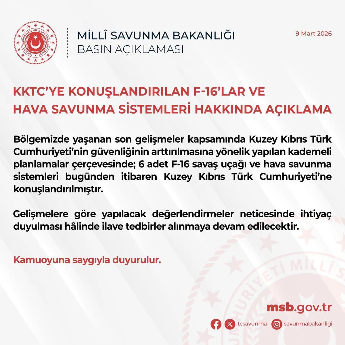 KKTC’ye 6 F-16 Savaş Uçağı Görevde