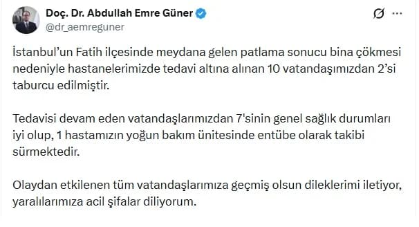 Fatih’te Çöken Binaların Enkazından İki Yaralı Taburcu Edildi