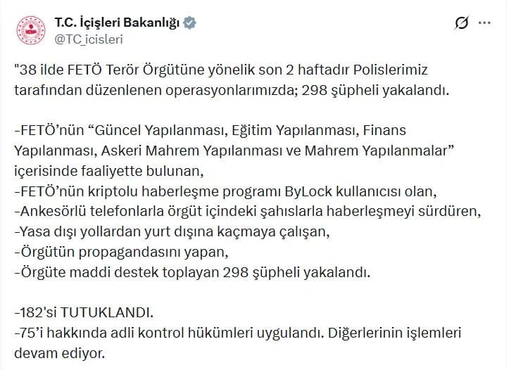 38 İlde FETÖ’ye Darbe: 182 Tutuklama Gerçekleştirildi
