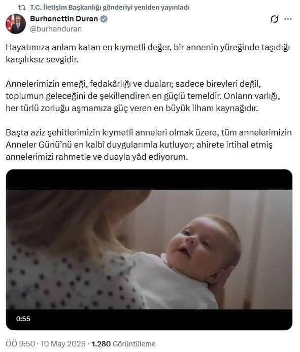İletişim Başkanı Duran’dan Anneler Günü’ne Özel Duygusal Mesaj