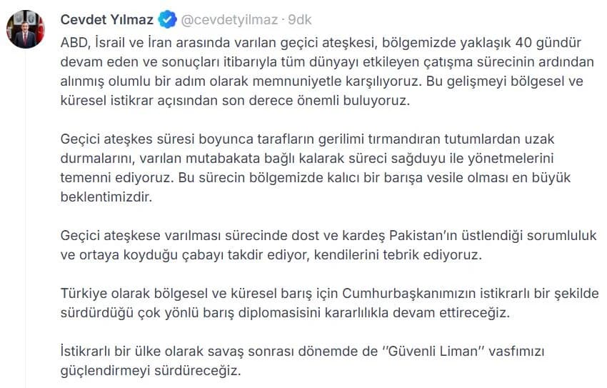 Cevdet Yılmaz’dan Geçici Ateşkes Değerlendirmesi
