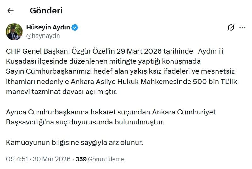Cumhurbaşkanı Erdoğan’dan CHP Lideri Özgür Özel’e Tazminat Davası