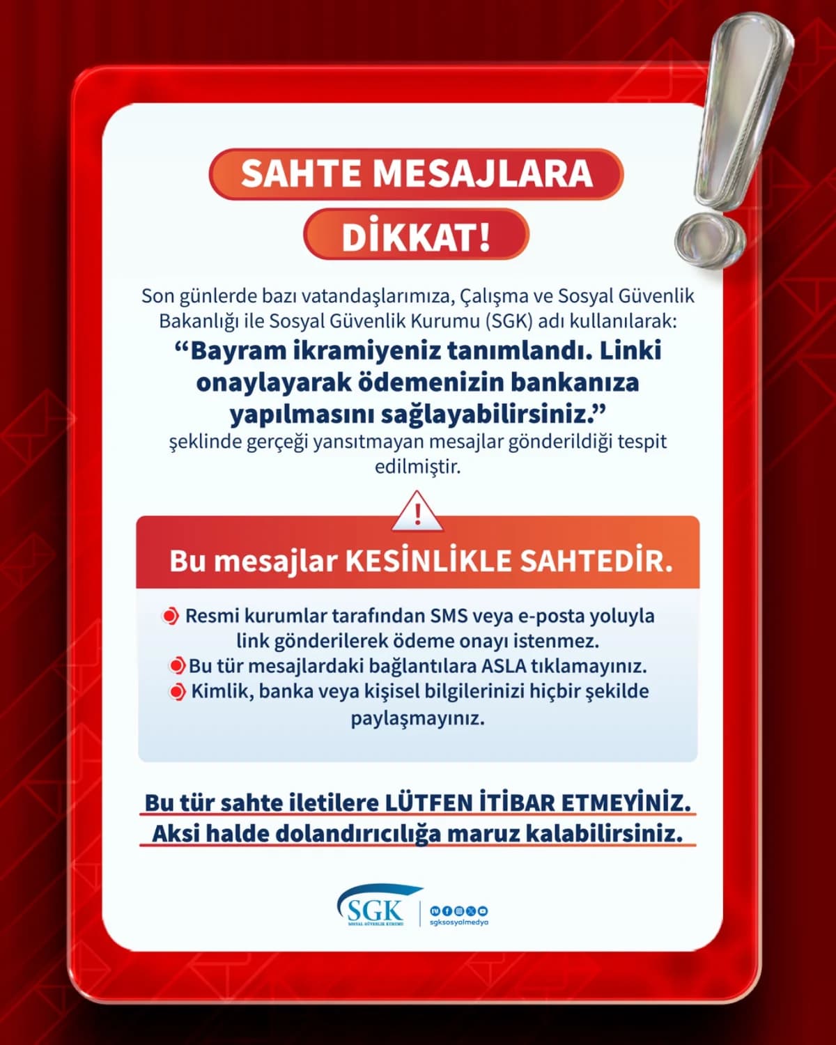 SGK’dan Bayram İkramiyesi Dolandırıcılığına Karşı Uyarı