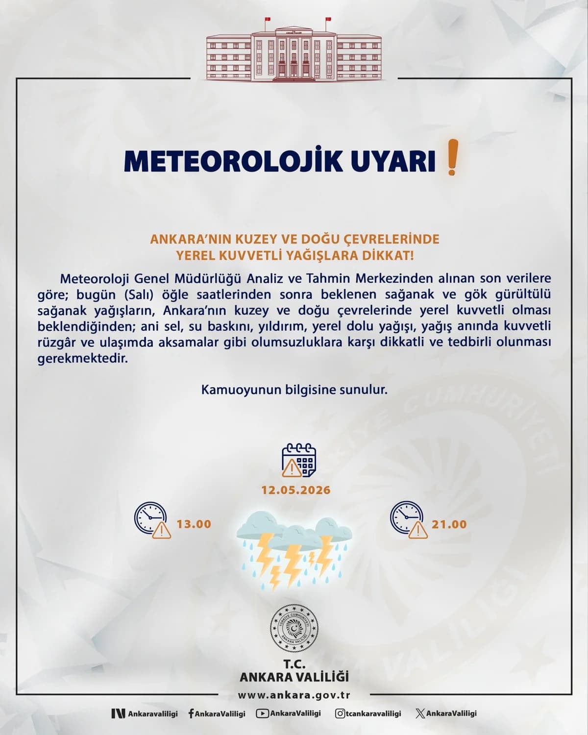 Ankara’da Gök Gürültülü Sağanak Geliyor: Valilikten Kritik Uyarı!