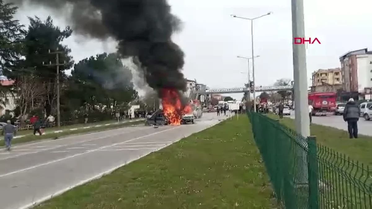 Samsun’da Zincirleme Kaza Sonrası Yangın: 3 Yaralı
