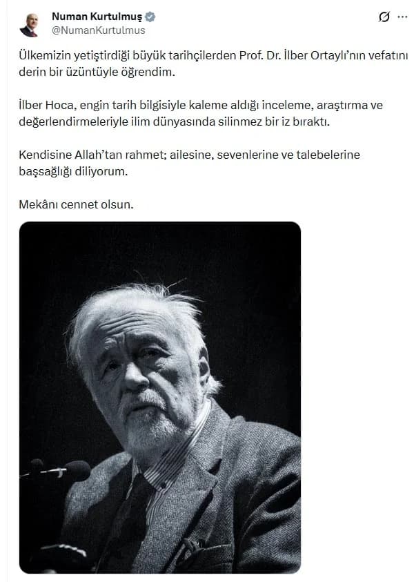 TBMM Başkanı Kurtulmuş’tan Prof. Dr. İlber Ortaylı’ya Taziye Mesajı