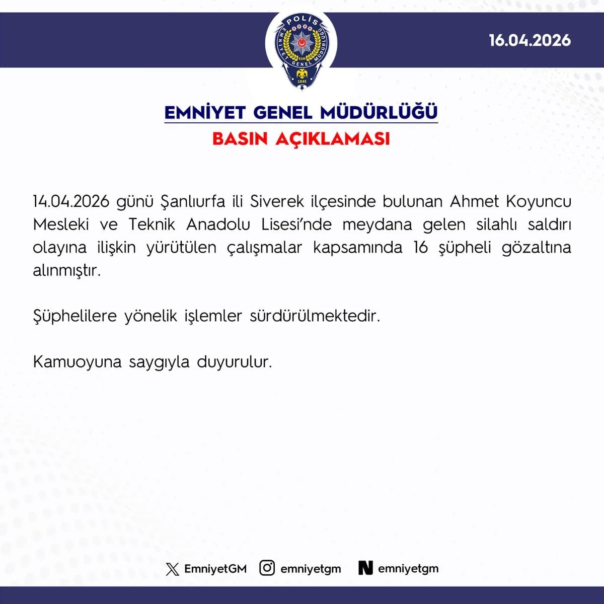 Şanlıurfa’daki Silahlı Saldırı: 16 Şüpheli Gözaltına Alındı