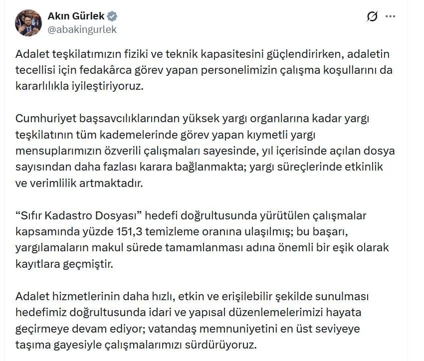 Bakan Gürlek: Yıl İçindeki Dosya Sayısından Fazla Karara Bağlanıyor