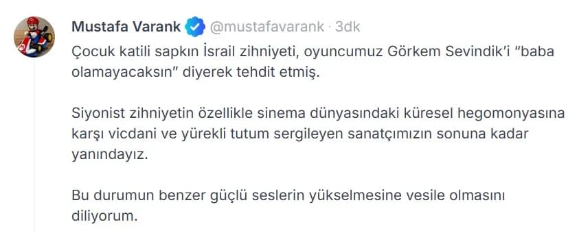 Mustafa Varank’tan Görkem Sevindik’e Destek Mesajı