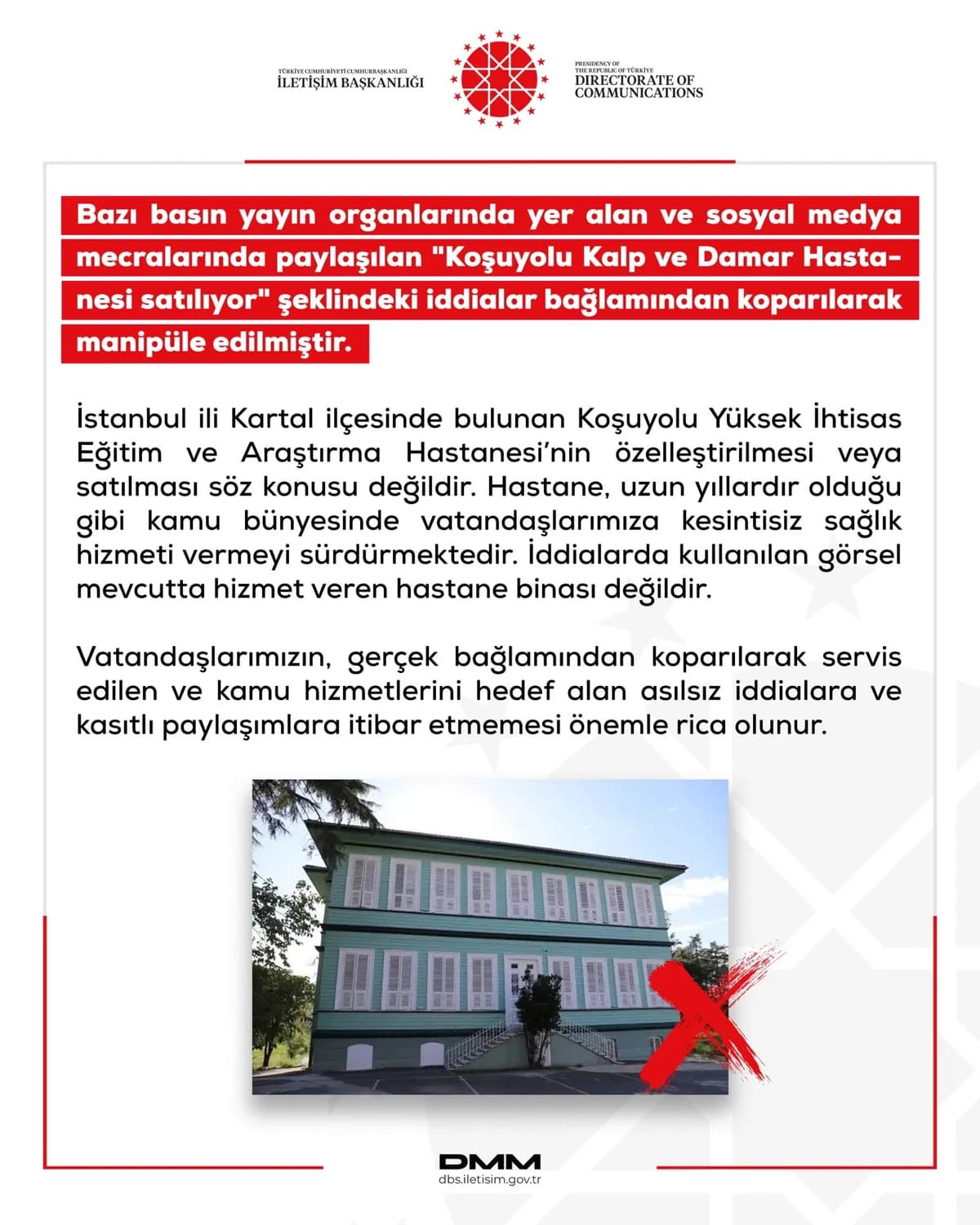 DMM’den Koşuyolu Hastanesi Satış İddialarına Yanıt
