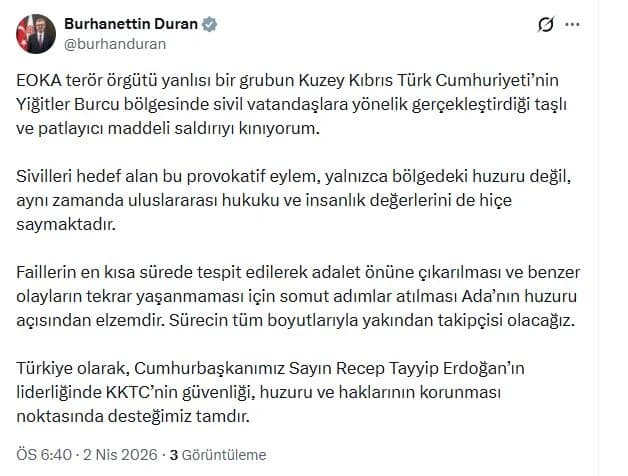 İletişim Başkanı Duran’dan EOKA Terör Örgütü Yanlılarına Sert Tepki