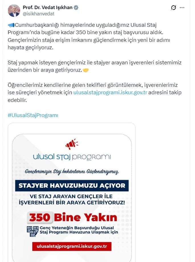 Bakan Işıkhan Duyurdu: Ulusal Staj Programı Gençler ve İşverenler İçin Yeniden Şekilleniyor