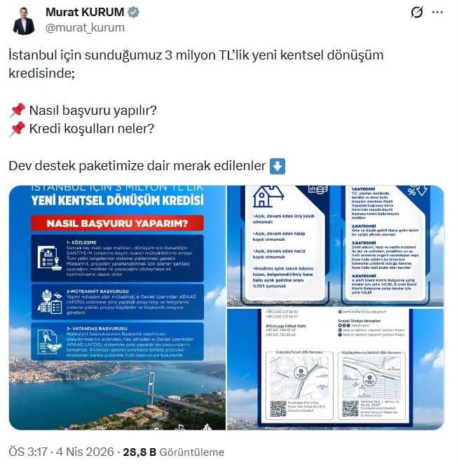 Bakan Kurum, İstanbul İçin Yeni Kentsel Dönüşüm Kredisi Detaylarını Açıkladı