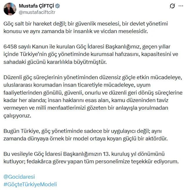 Bakan Çiftçi’den Göç Meselesine Dikkat Çeken Vurgu