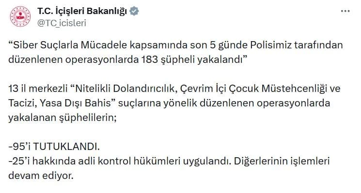 13 ilin dört bir yanındaki siber suç operasyonunda 95 tutuklama