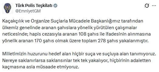 EGM’den Nefes Kesen Operasyon: 278 Firari Zanlı ve Hükümlü Yakalandı