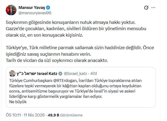 Mansur Yavaş’tan Sert Yanıt: İsrail Savunma Bakanı’na Gözdağı