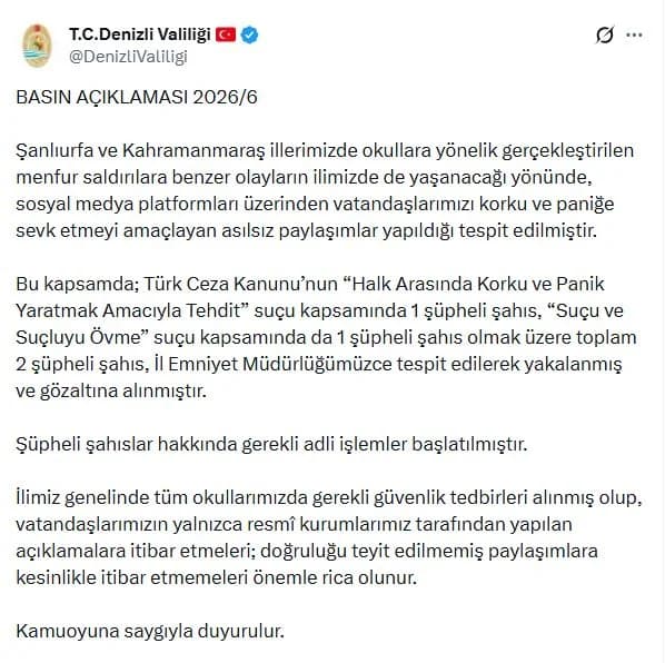 Denizli’de Yanıltıcı Paylaşımlar Yapan İki Şüpheli Gözaltına Alındı